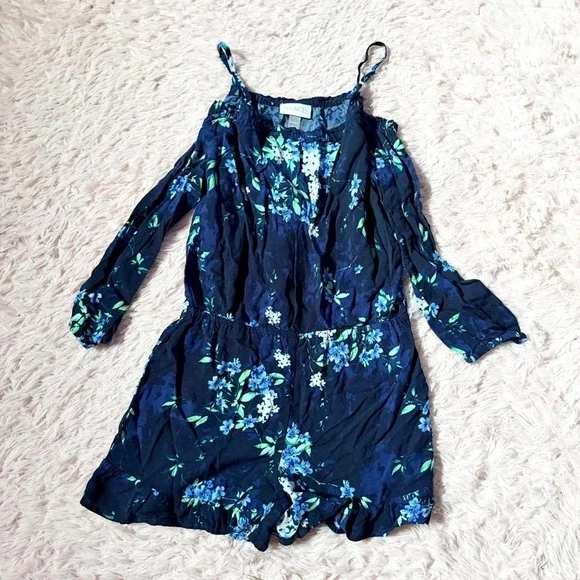 Whimsical Floral Cottage Core Cold Shoulder Country Cowgirl Romper Girls L Fairy