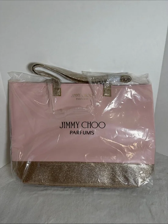 Jimmy Choo Pink Tote with Gold Glitter Trim