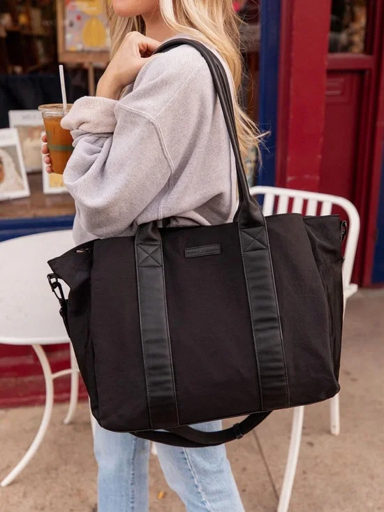POPPY & PEONIES Black Daily Tote Carry On Travel Bag Large