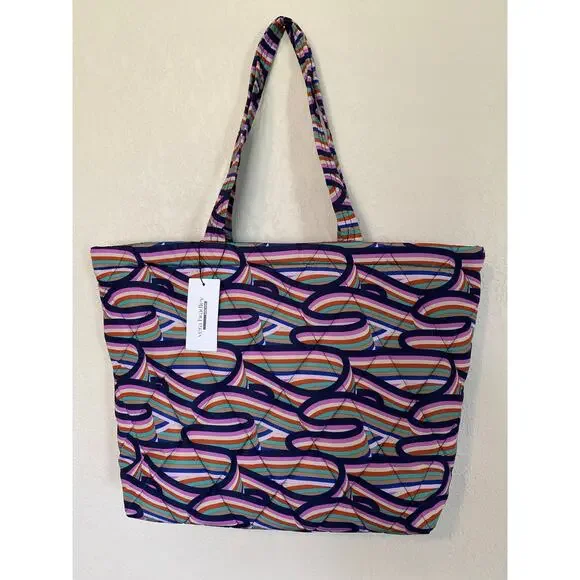 Vera Bradley Large East West Tote in purple Retro Ribbons pattern