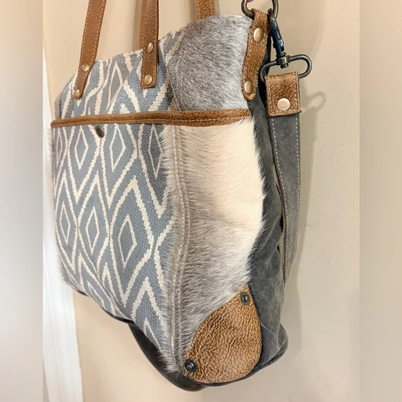 Myra Bag Large Hair-On Leather & Canvas Shoulder/Crossbody/Messenger Bag