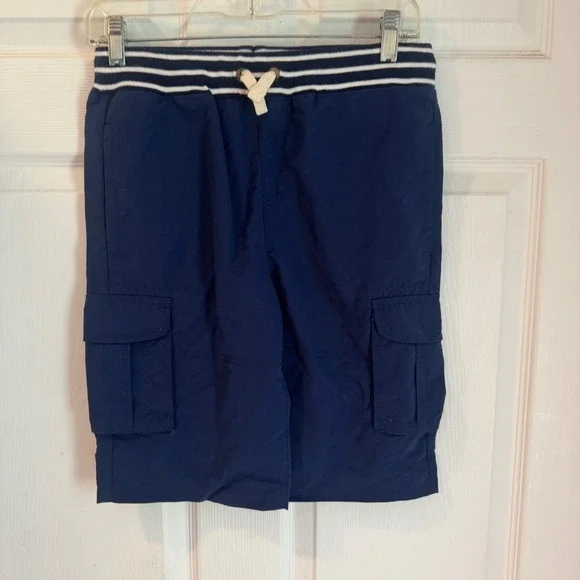 Lands End Adventure Cargo Shorts Boys L 14-16 Navy Blue Striped Waistband NEW