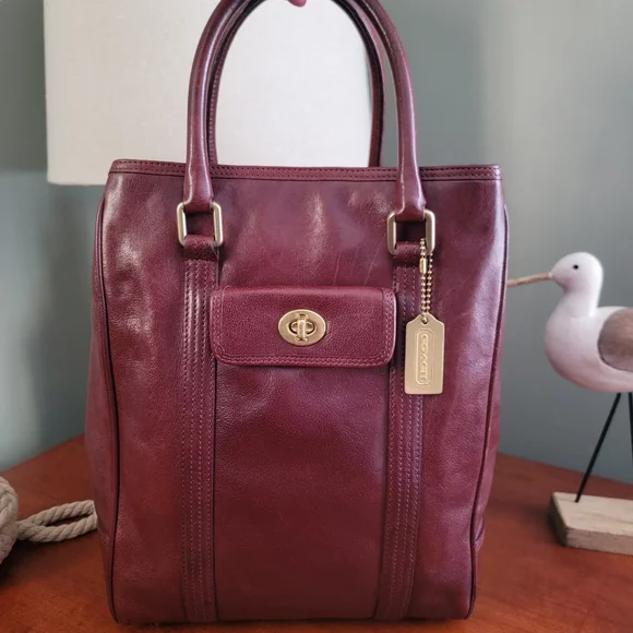 Coach 9704 Buffalo Hide Paper Bag Tote Mahogany Brown Leather Vintage Bag