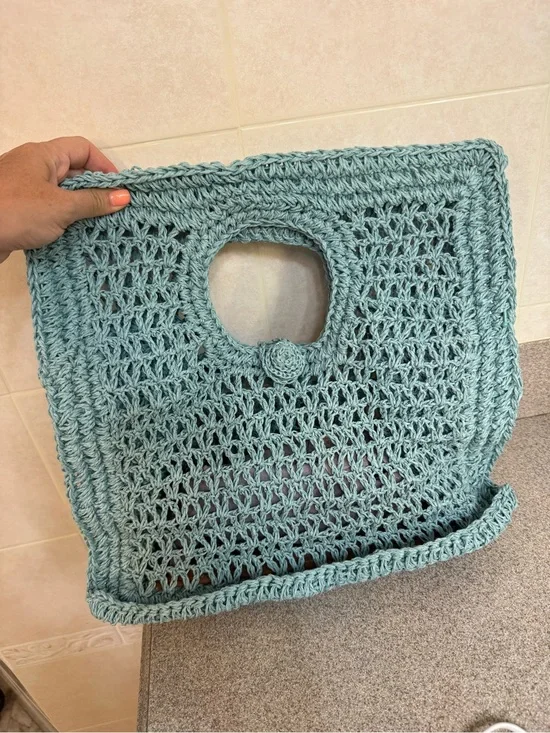 Raffia Square Tote in Light Teal