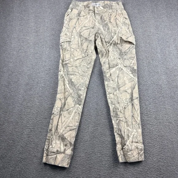 Madden Girl Forest Camo Cargo Jogger Pants Kids XS Tan Gray Branch‎ Print