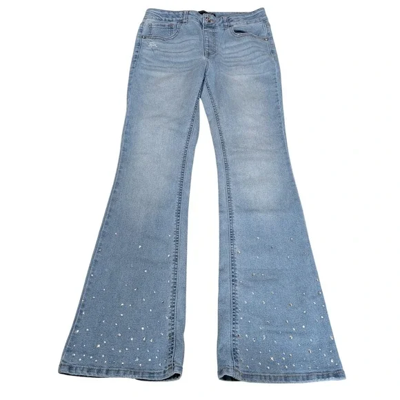 Vanilla Star Jeans Girls 14 Blue Flare Rhinestone Embellished Light Wash Denim