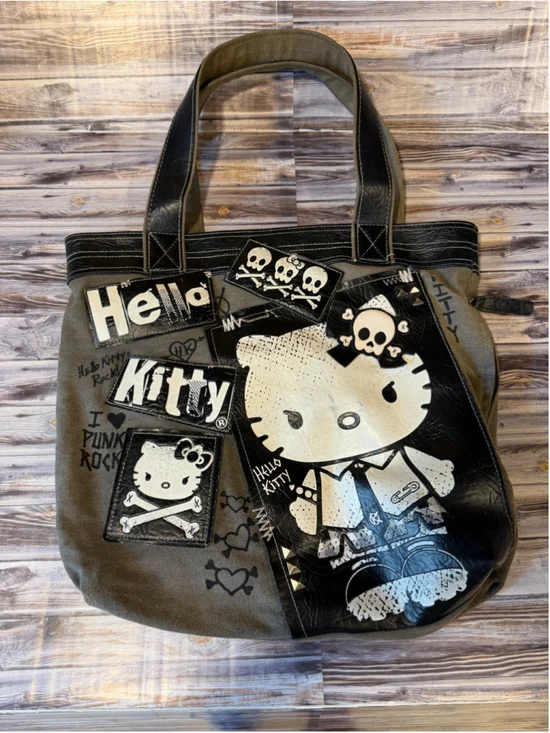 Rare Hello Kitty 2012 Graphic Patchwork Punk Loungefly Tote Bag Sanrio Y2K