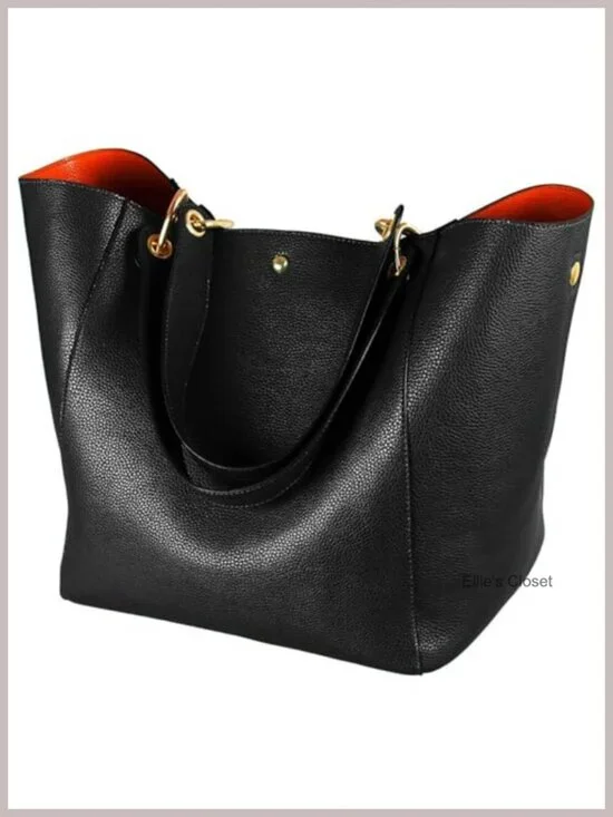 Large Work Tote Bag - Faux Leather Waterproof - Big Bucket Purse with Crossbody