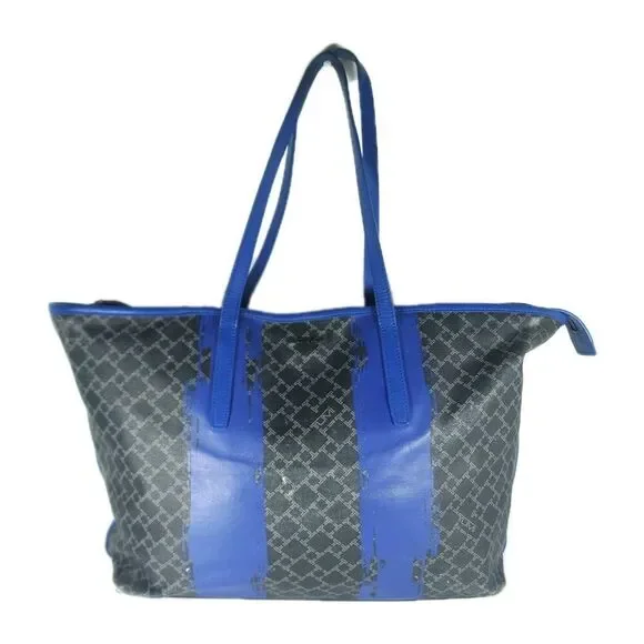 Tumi Everyday Women's Black Blue Leather Canvas Large Travel Caryall Tote Bag