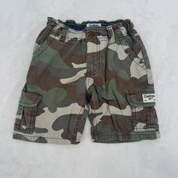 OshKosh B'gosh 2010 Kids Camo Cargo Shorts Green Brown Size 3T Adjustable Waist