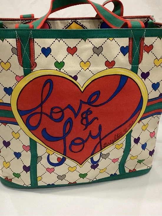 Brighton Multicolor Heart-Print Tote in Red, Green, Yellow, Blue, Pink