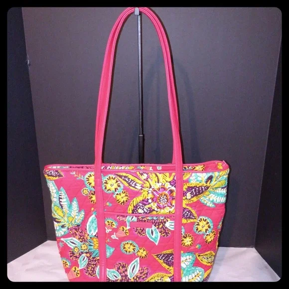 Vera Bradley Tote Bag Women Large Red Multi Floral Quilted Shoulder Handbag