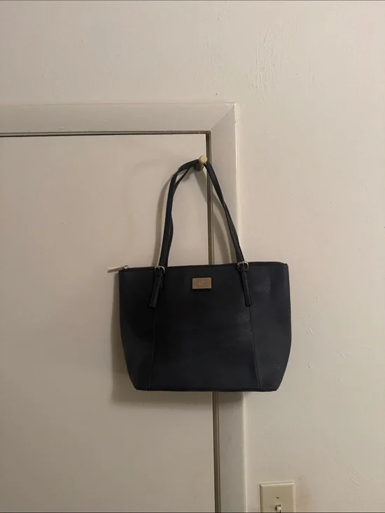 New York & Company Black Leather Tote Bag with Double Handles