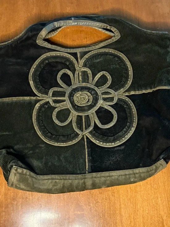 Hand made black Corduroy Floral Tote Bag