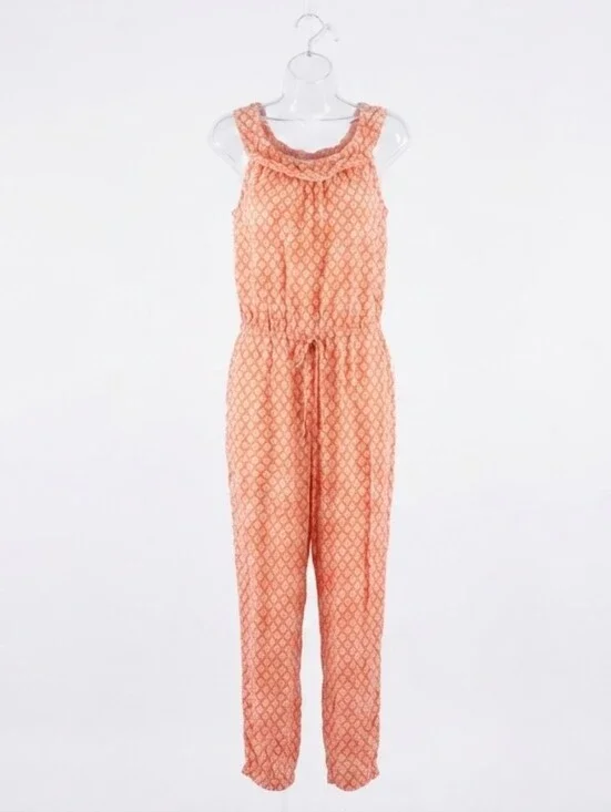 Gymboree Girls Size 10 Orange & White Geometric Pattern Sleeveless Jumpsuit