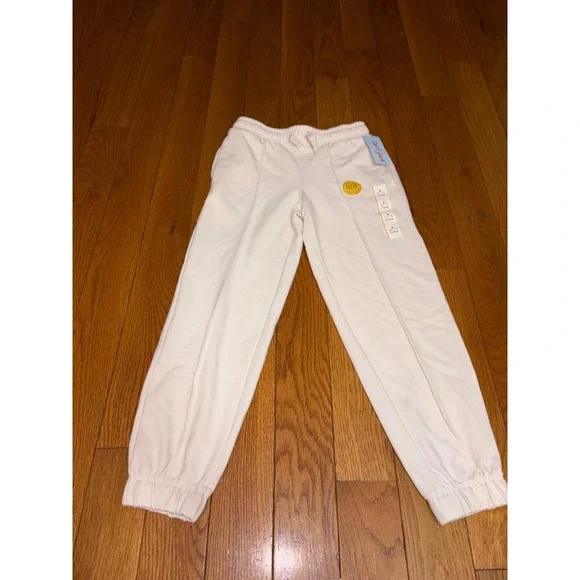 New Cat & Jack Kids Soft White Pintuck Fleece Jogger Pants Size S 6/7 NWT