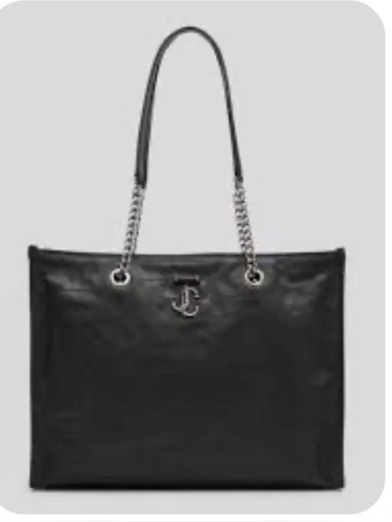 Jimmy Choo Black Tote Bag with Silver Chain Handles and iconic logo