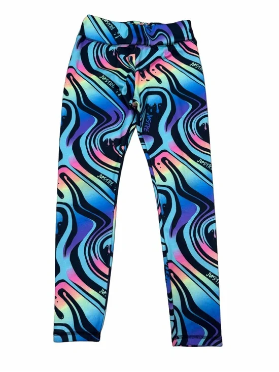 Justice Girls Cozy Lined Swirl Drip Print Leggings Black Blue Pink XL 16/18