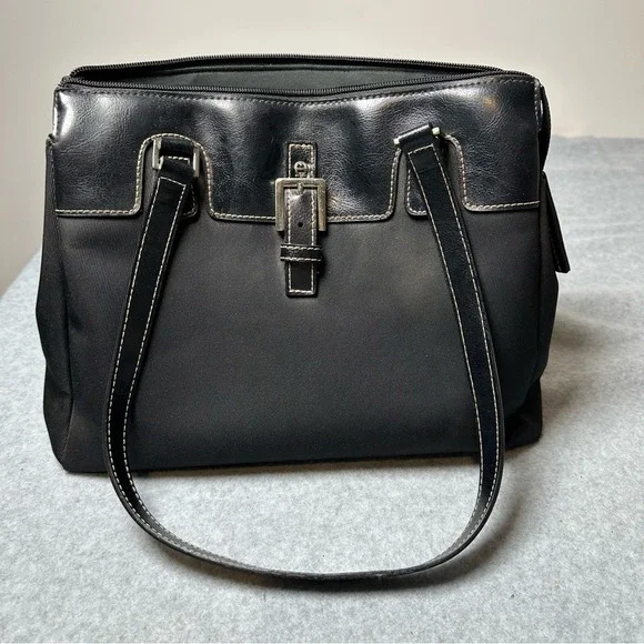 Aigner Black Nylon Leather Accent‎ Tote Bag Women Silver Buckle
