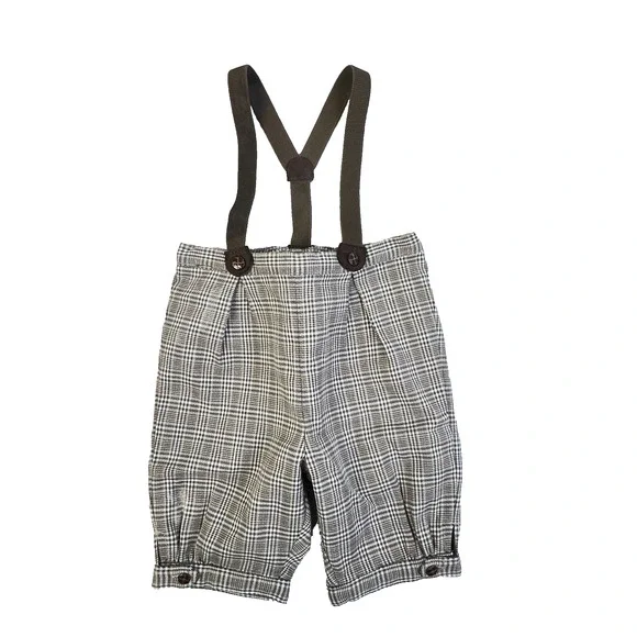 Janie And Jack Suspender Knikers Baby 12 - 18 Mos Brown Short Pants Party Retro