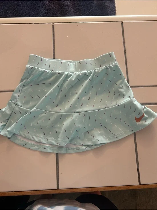 Nike Girls' Mint Green Athletic Skort with Purple Swoosh Accents