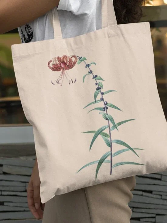 Tiger Lily Vintage Floral Print Graphic Canvas Tote Bag