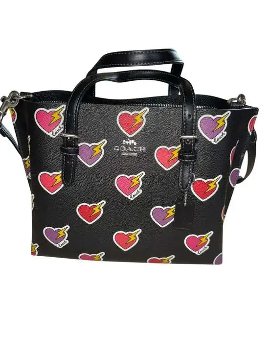 Coach Mollie Tote 25 In Crossgrain Leather With Heart Bolt Print Black