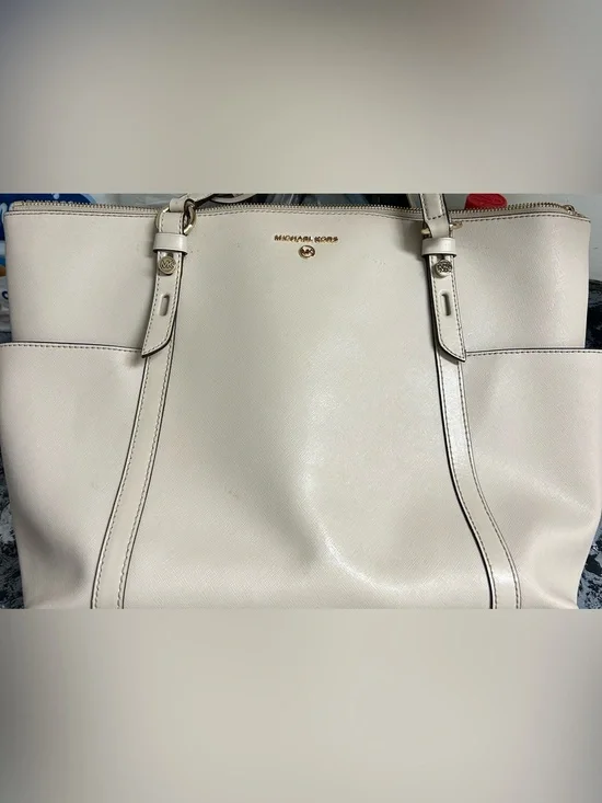 Michael Kors Medium Sullivan Top-Zip Tote – Cream Saffiano – AS IS