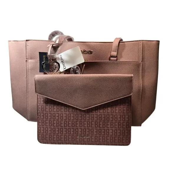 bebe Pink Tote with Monogram Clutch
