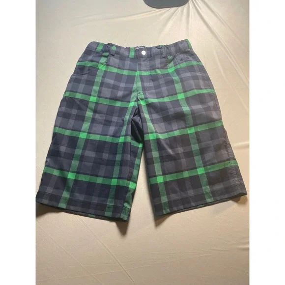 Nike Golf Kids Dri-FIT Plaid Shorts Green Navy Blue Size Large 452603-419