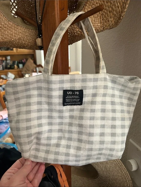 Urban Outfitters Gray and White Gingham Tote