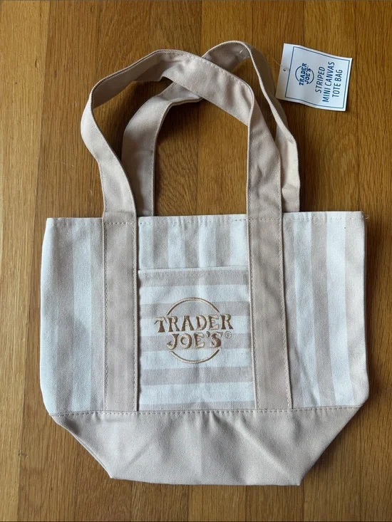 Trader Joe's Cream Tab Stripe Mini Canvas Tote NWT