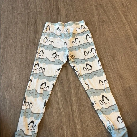Penguin Print Kids Leggings - Cream and Blue