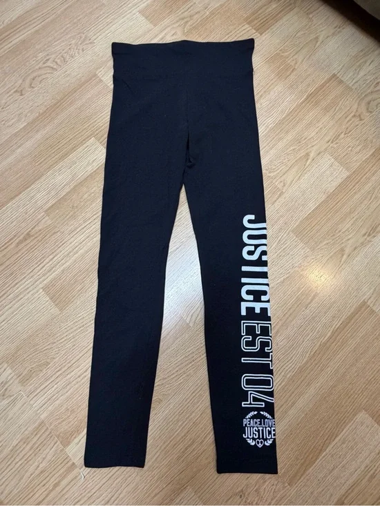 Justice Girls XL Black Leggings Justice Est 04 Peace Love Graphic Pull On Pants