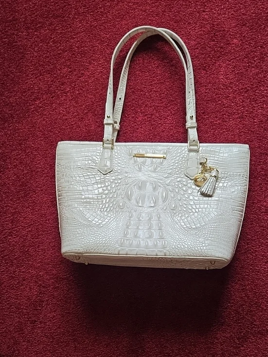 Brahmin White Croc-Embossed Tote Bag with Gold Hardware