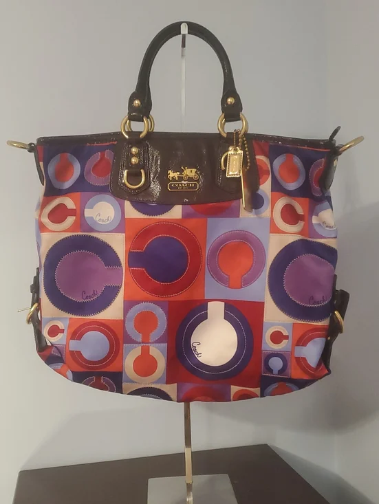 Coach Multicolor Graphic Tote with Purple, Red, Blue & Cream Motif