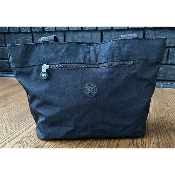 Kipling Jerimiah Tote Bag Black Nylon Zip Closure Travel Purse Medium