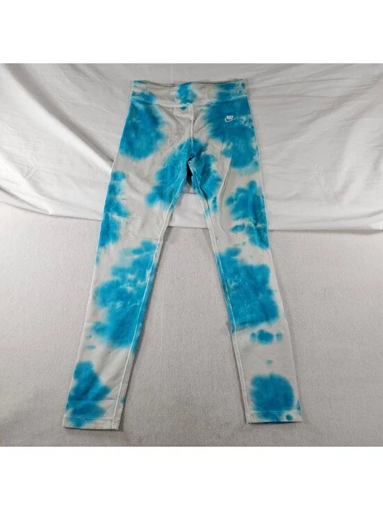 Nike Girls Leggings Size Large L Blue White Tie Dye Cloud DX5045-468 Sportswear