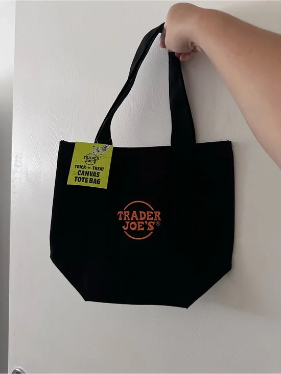 NWT Trader Joe's Black Canvas Tote with Orange Logo
