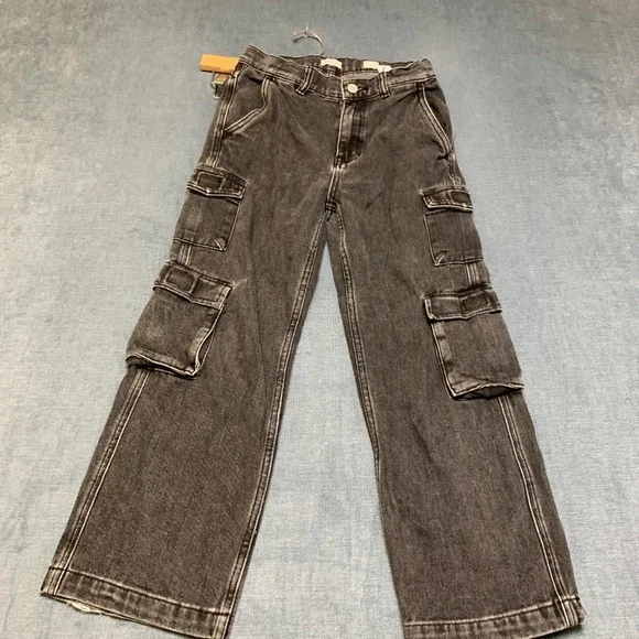 Pacsun Baggy Jeans Kids 10 Gray Denim Cargo Pockets Zip Fly Comfort Outdoor