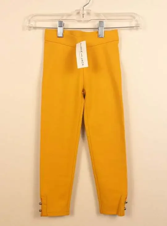 Janie and Jack Mustard Yellow Ponte Knit Legging, Gold-Tone Button Detail Size 4