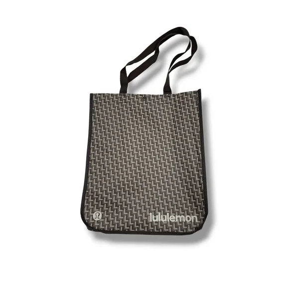 Lululemon Reusable Shopper Tote Bag Large Brown Tan Monogram‎ Geometric Snap