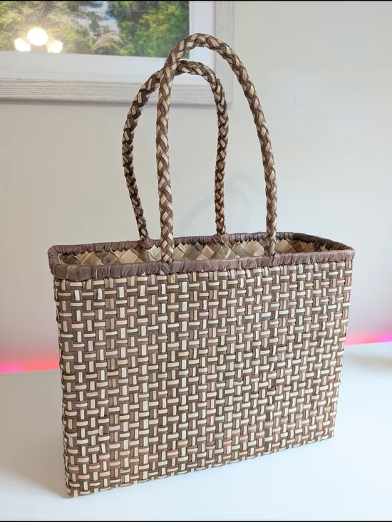 Vintage Hand Woven Wicker and Rattan Tote Bag