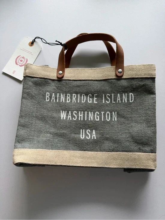 Bainbridge Island Washington USA Canvas small Tote - Gray with Tan Handles