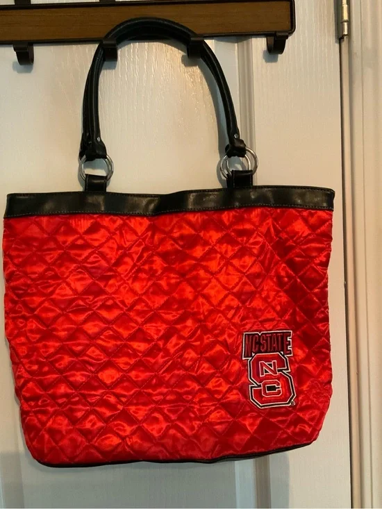NC State Red Quilted Tote Bag with Black Trim