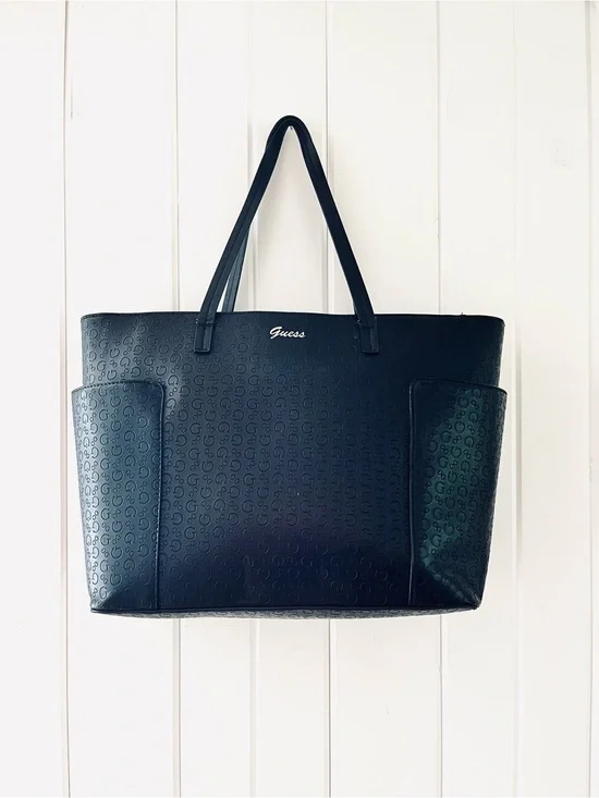 Guess Black Embossed Logo-Patterned Shopper Tote