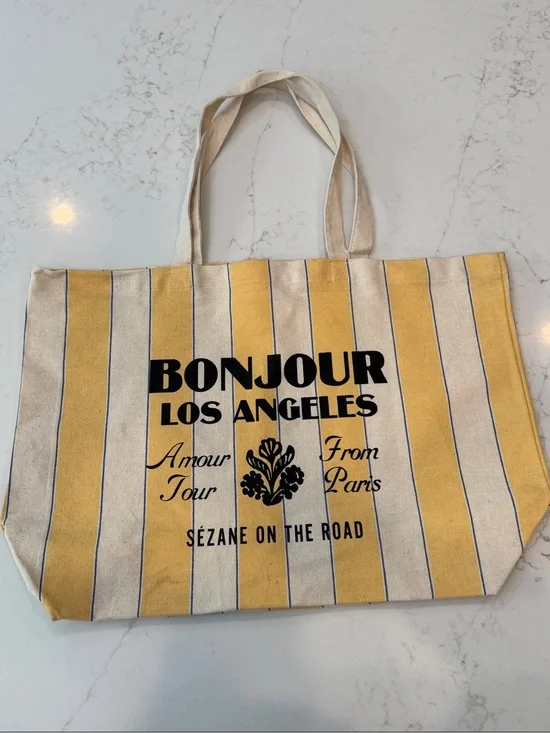 Sezane Los Angeles Yellow and Cream Striped Bonjour Tote
