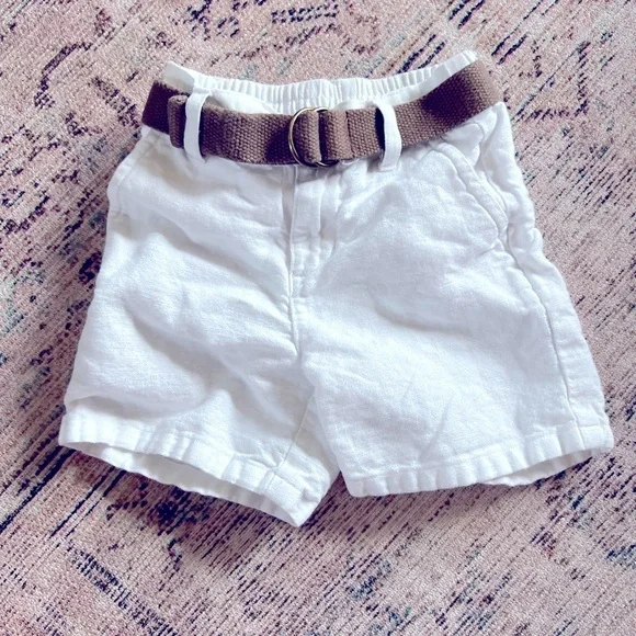 Janie and Jack White Shorts Linen with Brown Belt
