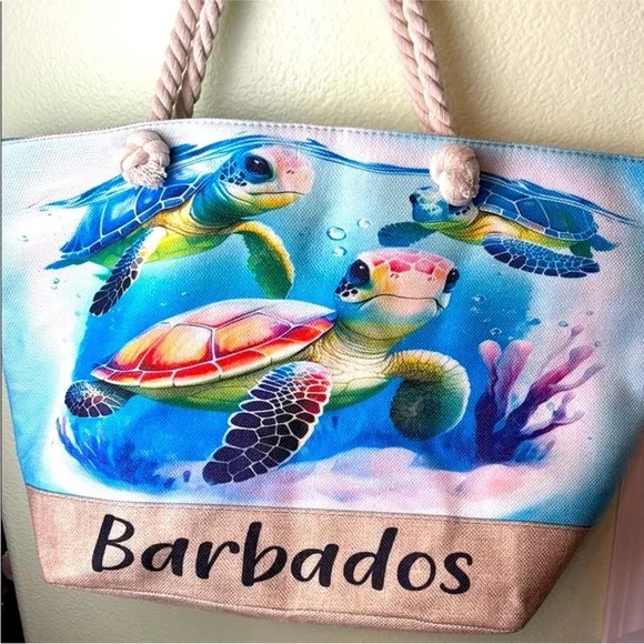 Barba Blue and Green Tote Bag with Tropical Design