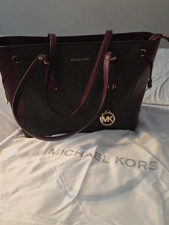 Michael Kors Brown and Burgundy Signature Tote